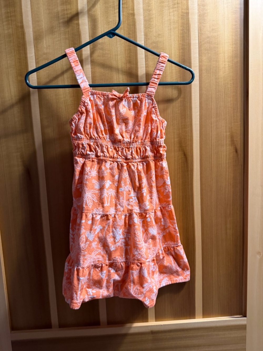Girls' Orange Tropical Print Tiered Sundress